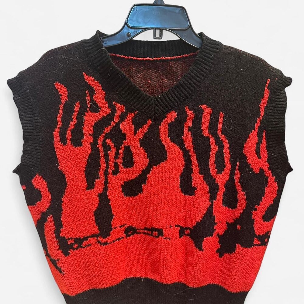 Red and black fire flame sweater vest